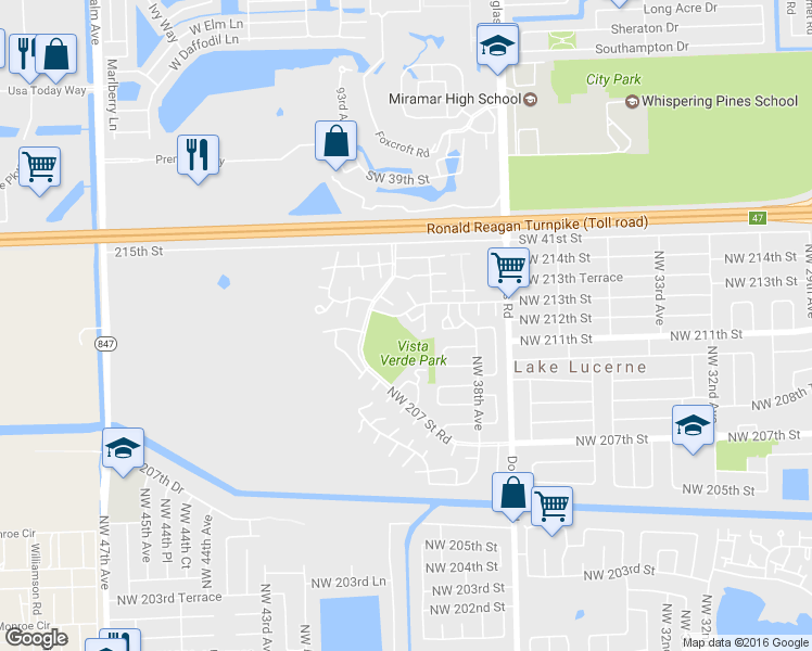 map of restaurants, bars, coffee shops, grocery stores, and more near 3910 Northwest 213th Street in Miami Gardens