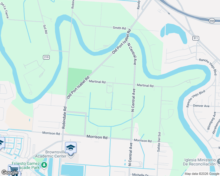 map of restaurants, bars, coffee shops, grocery stores, and more near 4374 Martinal Road in Brownsville
