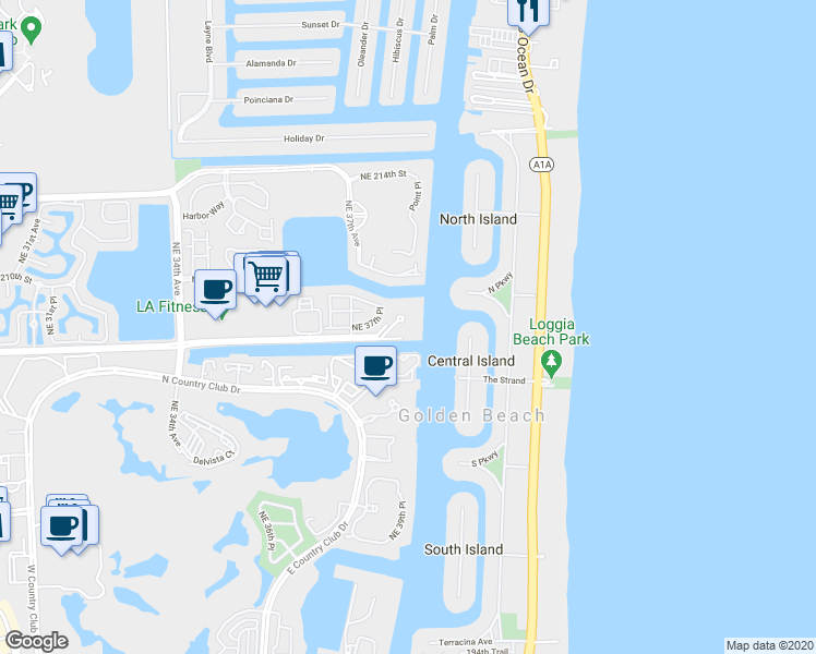 map of restaurants, bars, coffee shops, grocery stores, and more near 3788 Northeast 207th Terrace in Miami