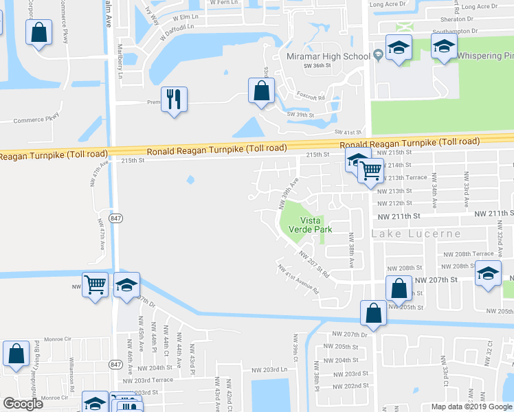 map of restaurants, bars, coffee shops, grocery stores, and more near 21124 Northwest 39th Avenue in Miami Gardens