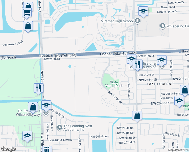 map of restaurants, bars, coffee shops, grocery stores, and more near 21124 Northwest 39th Avenue in Miami Gardens