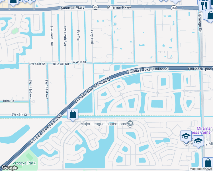 map of restaurants, bars, coffee shops, grocery stores, and more near 4261 Southwest 133rd Lane in Miramar