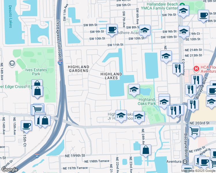 map of restaurants, bars, coffee shops, grocery stores, and more near 20841 Northeast 21st Court in Miami