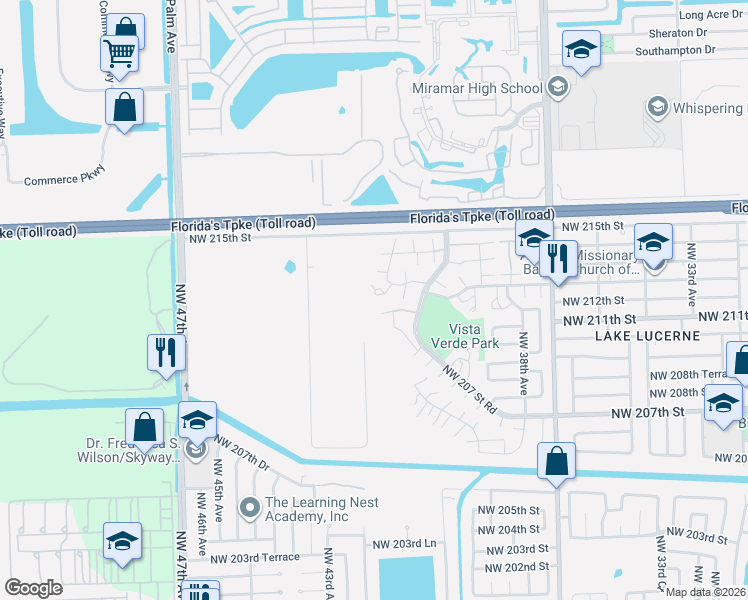 map of restaurants, bars, coffee shops, grocery stores, and more near 21124 Northwest 39th Avenue in Miami Gardens