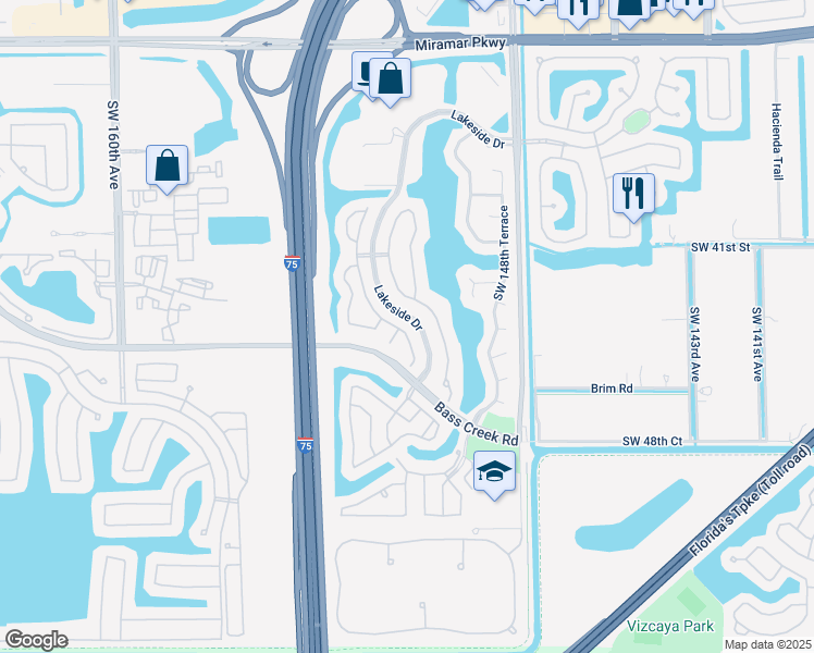 map of restaurants, bars, coffee shops, grocery stores, and more near 4415 Southwest 153rd Avenue in Miramar