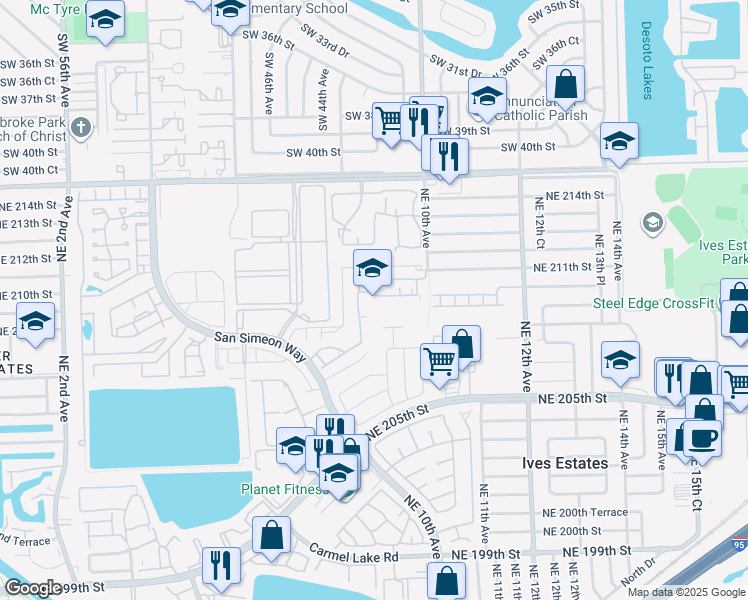 map of restaurants, bars, coffee shops, grocery stores, and more near 20815 Northeast 8th Court in Miami