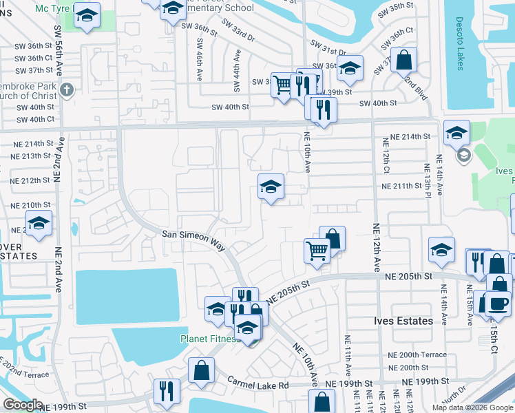 map of restaurants, bars, coffee shops, grocery stores, and more near 20815 Northeast 8th Court in Miami