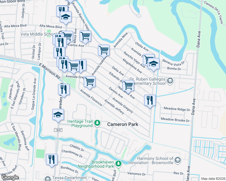 map of restaurants, bars, coffee shops, grocery stores, and more near 2430 Dennis Avenue in Brownsville