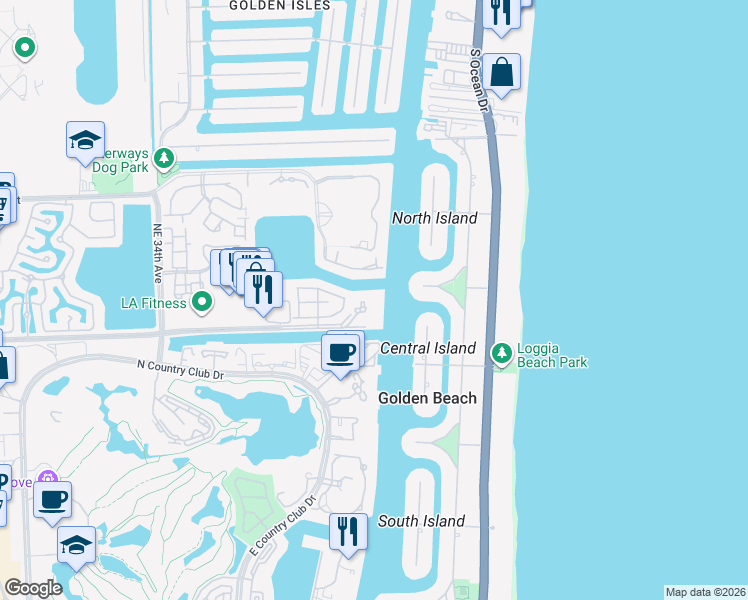 map of restaurants, bars, coffee shops, grocery stores, and more near 3812 Northeast 209th Terrace in Miami
