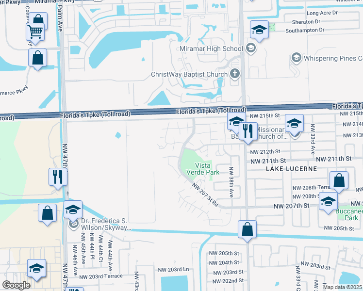 map of restaurants, bars, coffee shops, grocery stores, and more near 21300 Northwest 40th Circle Court in Miami Gardens