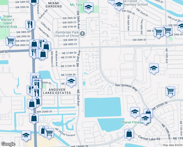 map of restaurants, bars, coffee shops, grocery stores, and more near 320 Northeast 211th Street in North Miami Beach