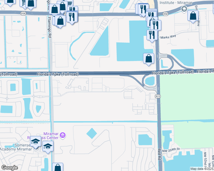 map of restaurants, bars, coffee shops, grocery stores, and more near 4260 Southwest 117th Lane in Miramar