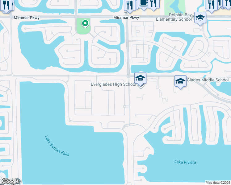 map of restaurants, bars, coffee shops, grocery stores, and more near 4376 Southwest 172nd Avenue in Miramar