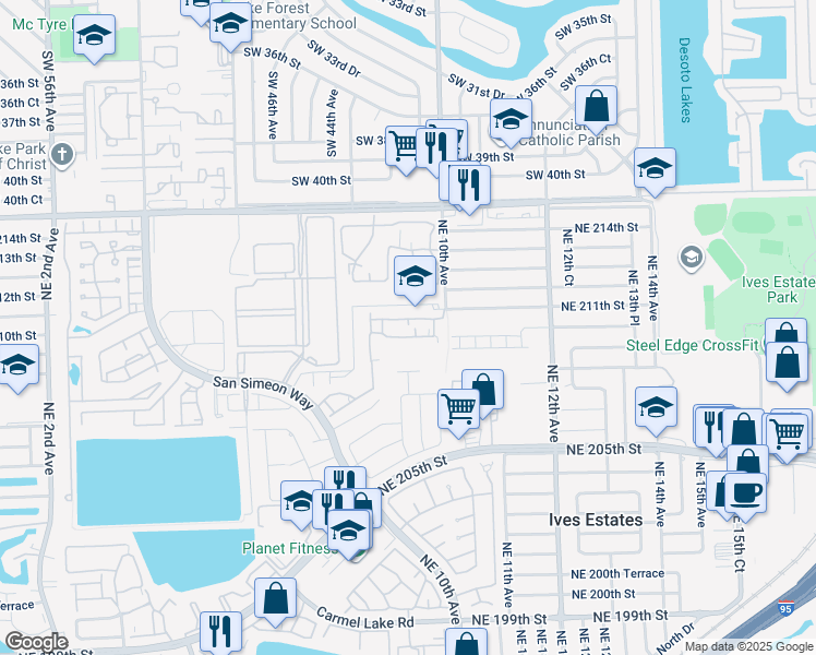 map of restaurants, bars, coffee shops, grocery stores, and more near 842 Northeast 209th Street in North Miami Beach