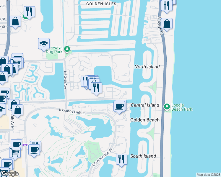 map of restaurants, bars, coffee shops, grocery stores, and more near 3733 Northeast 208th Terrace in Miami