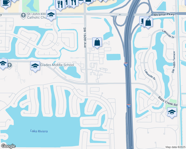 map of restaurants, bars, coffee shops, grocery stores, and more near 4465 Southwest 160th Avenue in Miramar