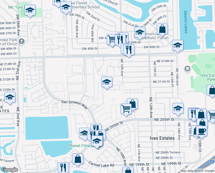 map of restaurants, bars, coffee shops, grocery stores, and more near 20825 Northeast 8th Court in North Miami Beach