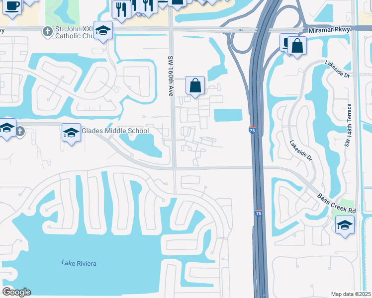 map of restaurants, bars, coffee shops, grocery stores, and more near 4465 Southwest 160th Avenue in Miramar