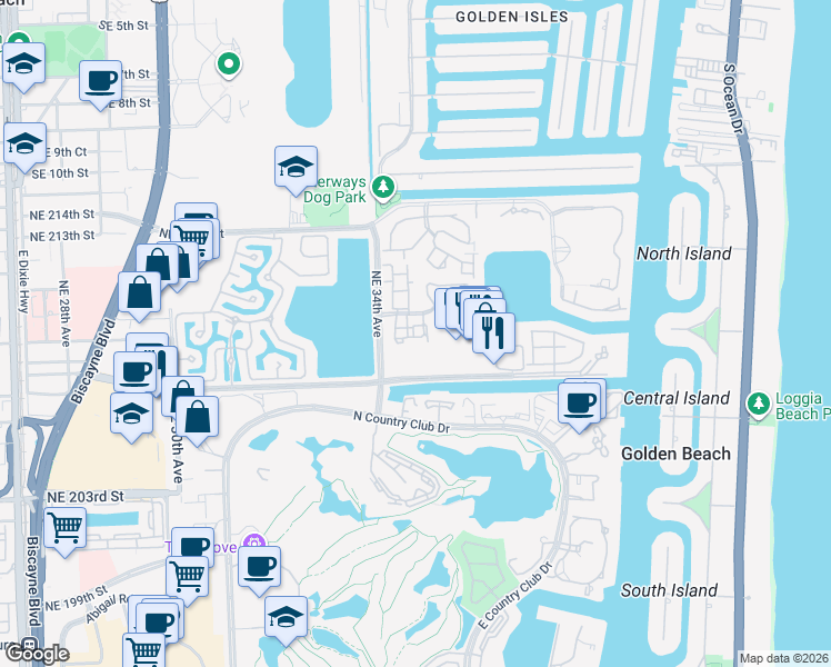 map of restaurants, bars, coffee shops, grocery stores, and more near 20907 Leeward Court in Miami