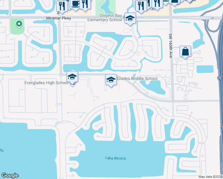 map of restaurants, bars, coffee shops, grocery stores, and more near 16700 Southwest 48th Court in Miramar