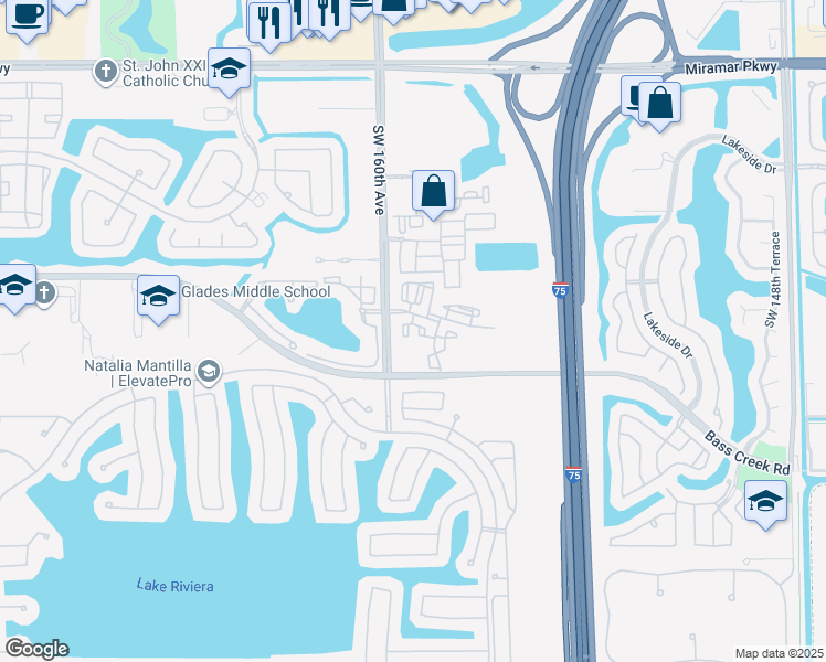 map of restaurants, bars, coffee shops, grocery stores, and more near 4465 Southwest 160th Avenue in Miramar