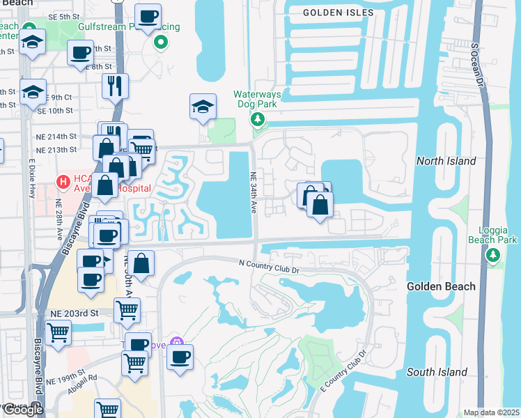 map of restaurants, bars, coffee shops, grocery stores, and more near 20907 Leeward Court in Miami