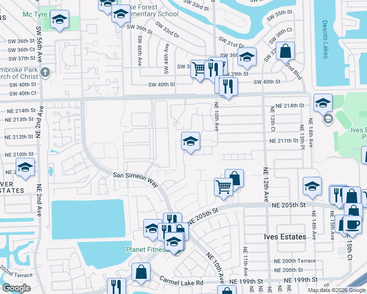 map of restaurants, bars, coffee shops, grocery stores, and more near 20825 Northeast 8th Court in North Miami Beach