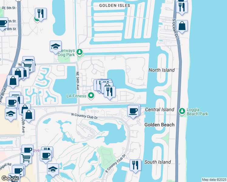 map of restaurants, bars, coffee shops, grocery stores, and more near 3609 Northeast 207th Street in Aventura