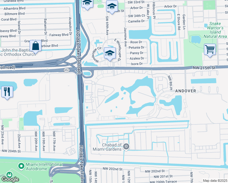 map of restaurants, bars, coffee shops, grocery stores, and more near 21137 Northwest 14th Place in Miami