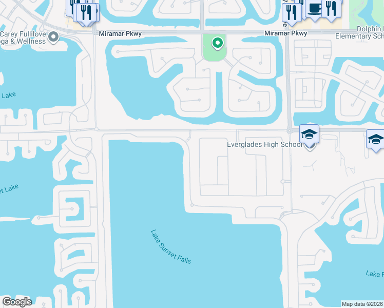 map of restaurants, bars, coffee shops, grocery stores, and more near 4185 Southwest 179th Way in Miramar