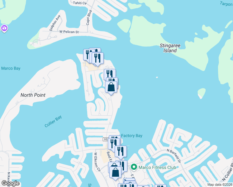 map of restaurants, bars, coffee shops, grocery stores, and more near 1095 Bald Eagle Drive in Marco Island