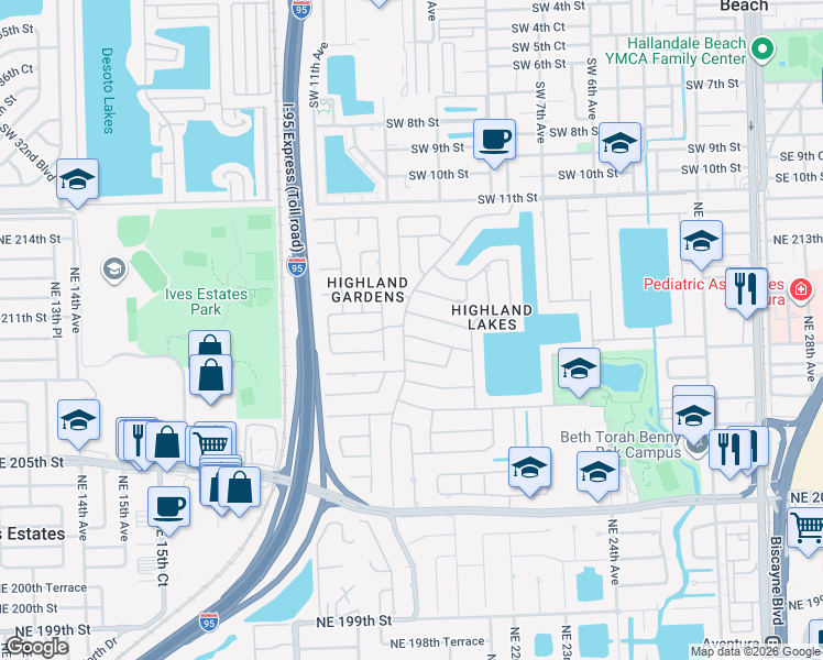 map of restaurants, bars, coffee shops, grocery stores, and more near 2011 Northeast 210th Street in North Miami Beach