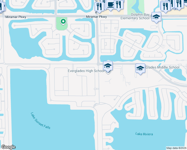 map of restaurants, bars, coffee shops, grocery stores, and more near 4376 Southwest 172nd Avenue in Miramar