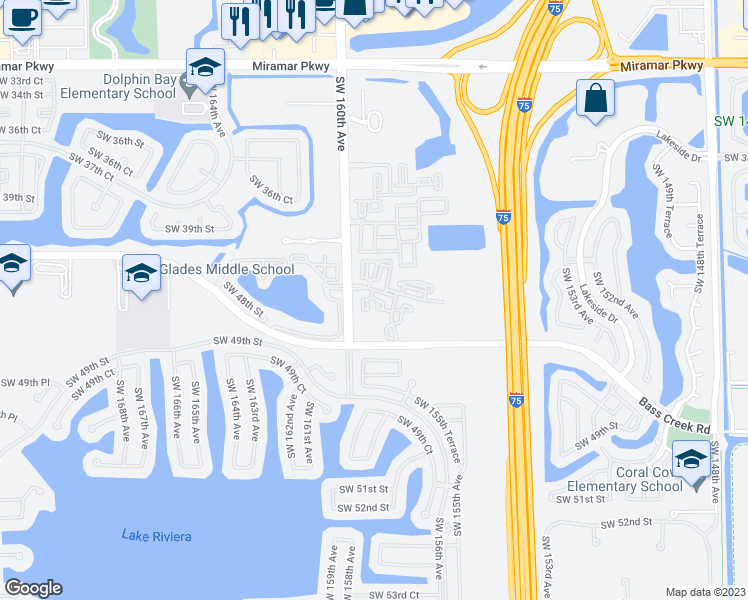 map of restaurants, bars, coffee shops, grocery stores, and more near 4465 Southwest 160th Avenue in Miramar
