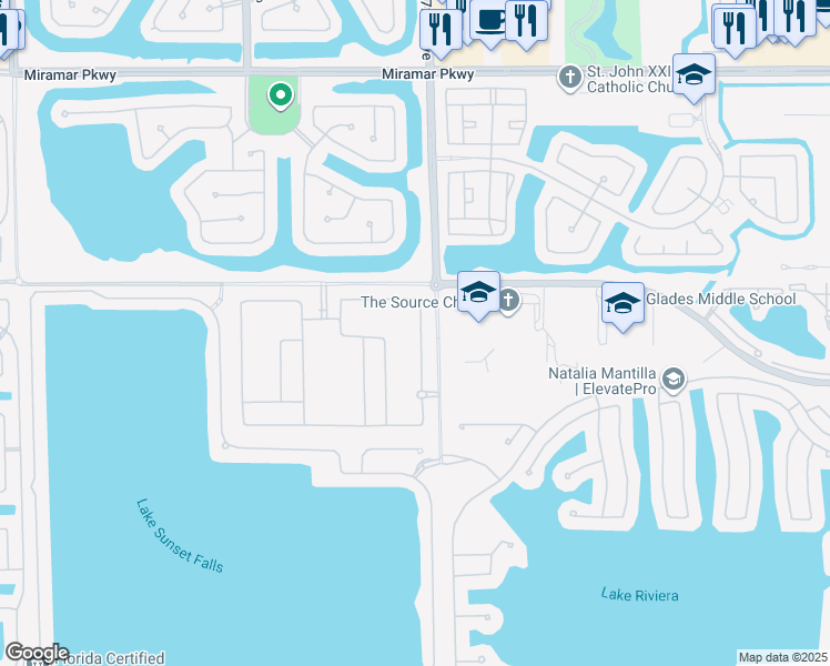 map of restaurants, bars, coffee shops, grocery stores, and more near 4376 Southwest 172nd Avenue in Miramar