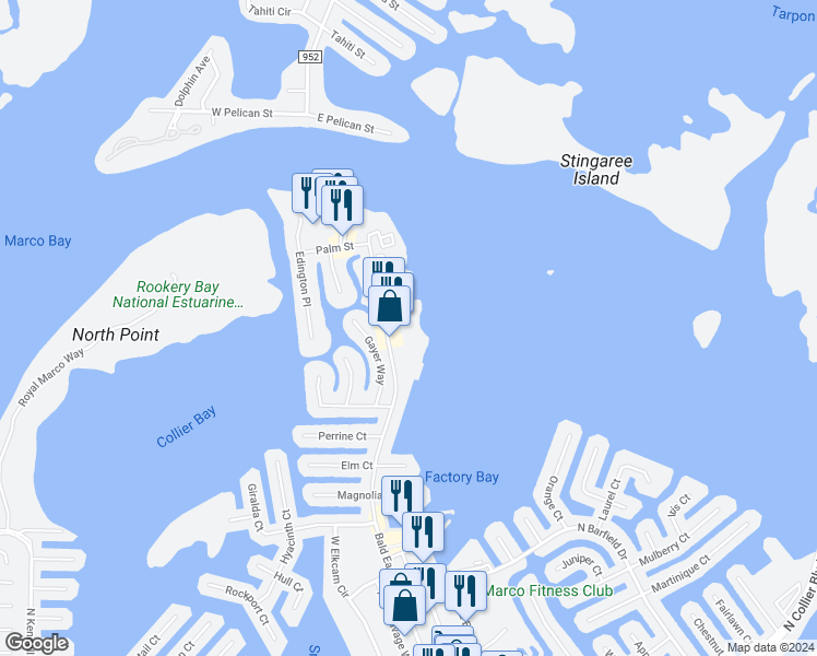 map of restaurants, bars, coffee shops, grocery stores, and more near 1095 Bald Eagle Drive in Marco Island