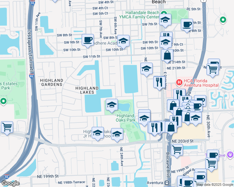 map of restaurants, bars, coffee shops, grocery stores, and more near 20931 Northeast 24th Avenue in Miami