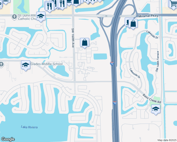 map of restaurants, bars, coffee shops, grocery stores, and more near 4435 Southwest 160th Avenue in Miramar