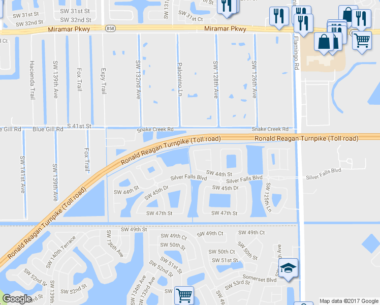 map of restaurants, bars, coffee shops, grocery stores, and more near 4218 Southwest 130th Avenue in Miramar