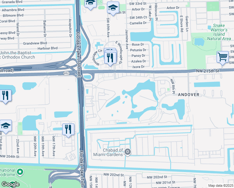 map of restaurants, bars, coffee shops, grocery stores, and more near 21137 Northwest 14th Place in Miami
