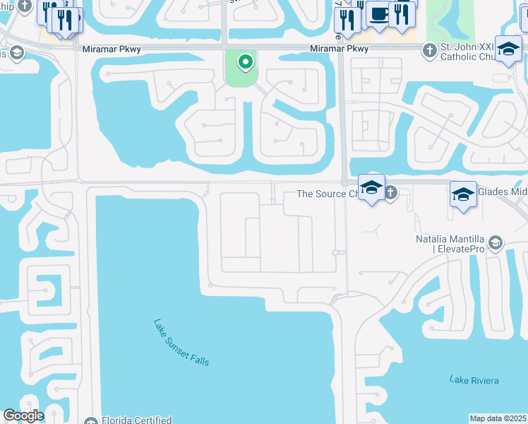 map of restaurants, bars, coffee shops, grocery stores, and more near 17500 North 41st Avenue in Miramar