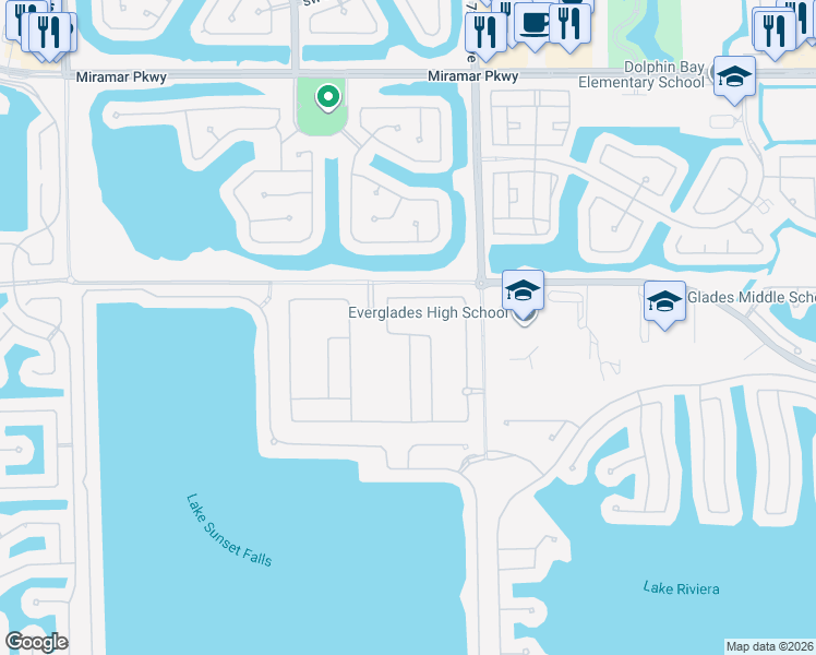 map of restaurants, bars, coffee shops, grocery stores, and more near 17500 North 41st Avenue in Miramar