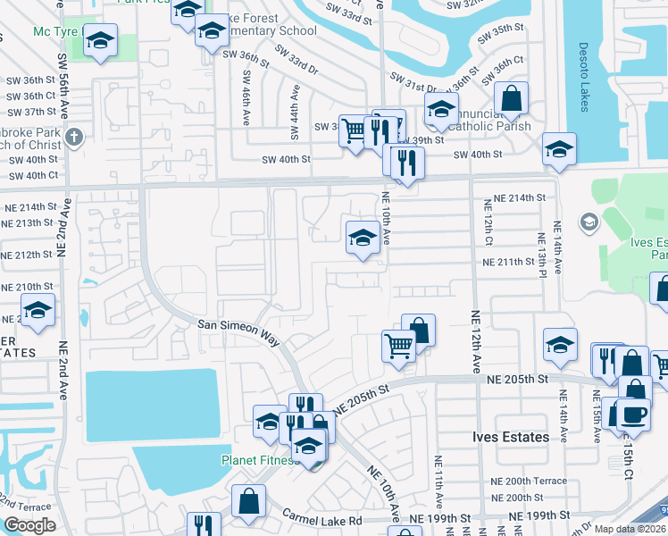 map of restaurants, bars, coffee shops, grocery stores, and more near 20825 Northeast 8th Court in North Miami Beach