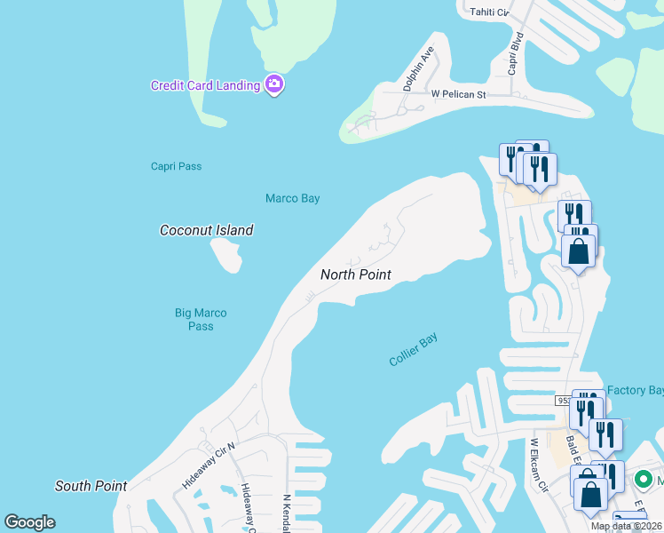 map of restaurants, bars, coffee shops, grocery stores, and more near 2000 Royal Marco Way in Marco Island