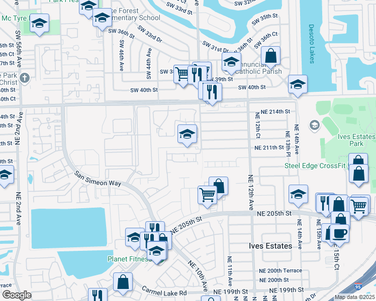 map of restaurants, bars, coffee shops, grocery stores, and more near 842 Northeast 209th Street in North Miami Beach