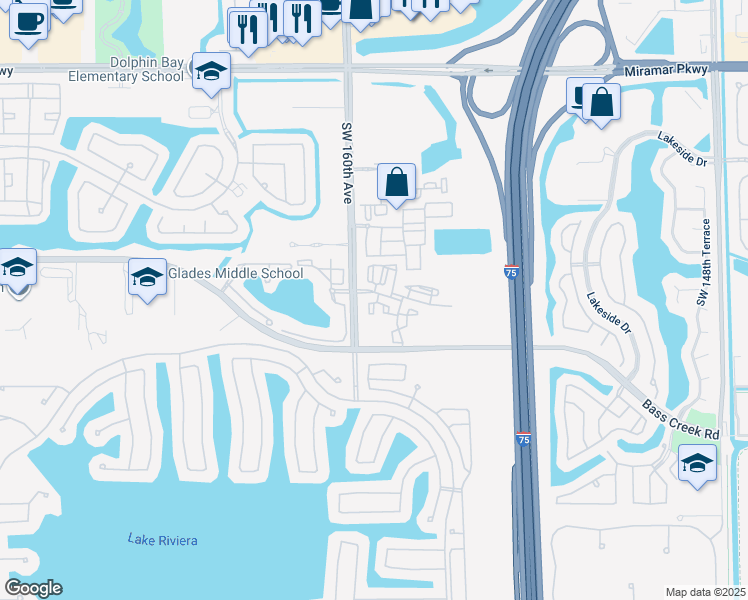 map of restaurants, bars, coffee shops, grocery stores, and more near 4405 Southwest 160th Avenue in Miramar