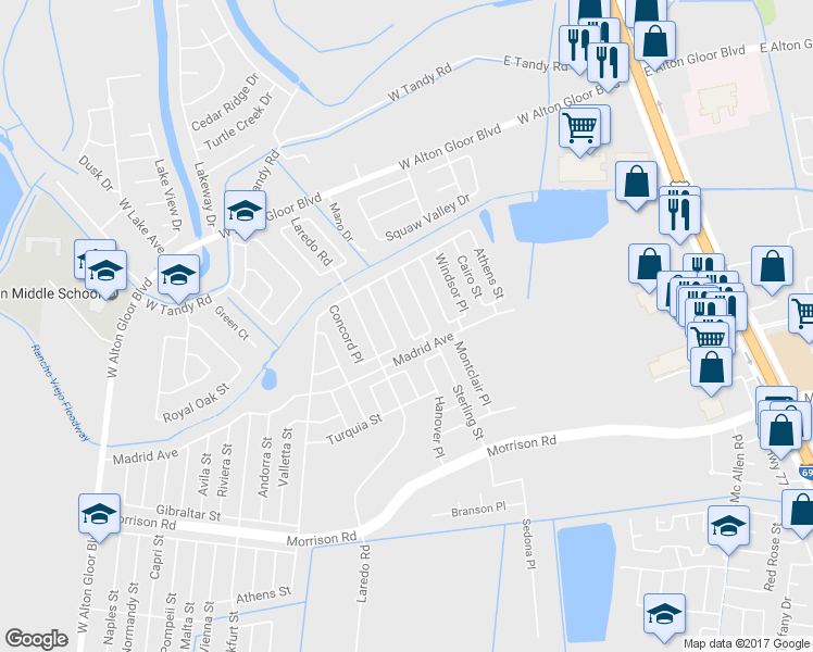 map of restaurants, bars, coffee shops, grocery stores, and more near 2409 Lexington Place in Brownsville