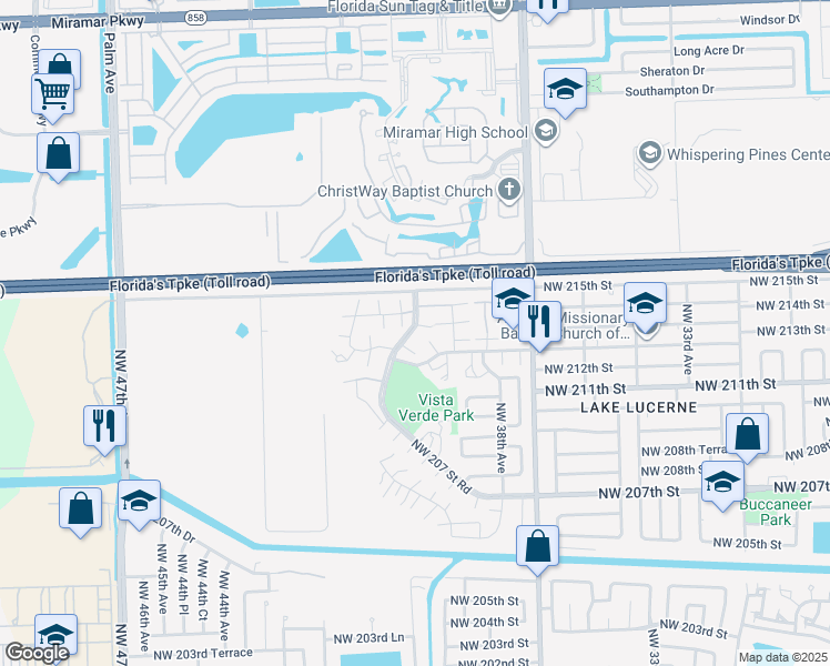 map of restaurants, bars, coffee shops, grocery stores, and more near 21333 Northwest 39th Avenue in Miami Gardens