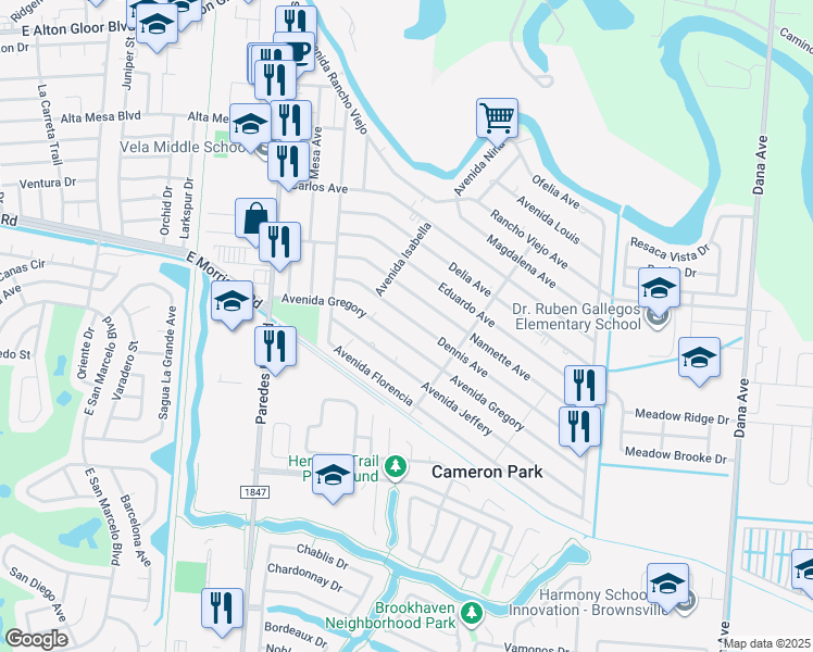map of restaurants, bars, coffee shops, grocery stores, and more near 2314 Gregory Ave in Brownsville