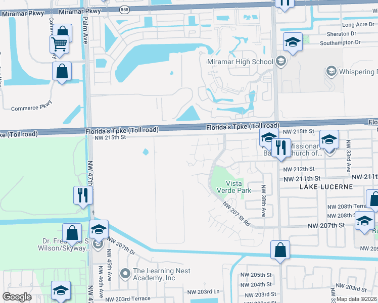 map of restaurants, bars, coffee shops, grocery stores, and more near 21377 Northwest 40th Circle Court in Miami Gardens